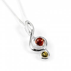 Musical Treble Clef Necklace in silver and amber