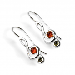 Music Treble Clef Hook Earrings in Silver and Amber