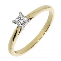 18ct Yellow Gold Single Stone 0.25 carat Princess cut Diamond  4 claw set Ring (available in different sizes)
