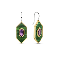 Ti Sento Gold Plated Malachite and Amethyst Earrings