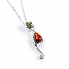 Silver Cat Necklace with Amber 