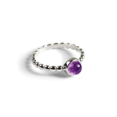 Henryka Round Charm Bead Ring in Silver and Amethyst 