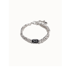 Uno de 50 Silver Plated Two Layer Beaded Bracelet with Grey Crystal Stone