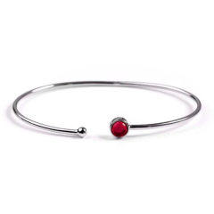 Henryka Simple Solo Cuff Bangle In Silver And Garnet