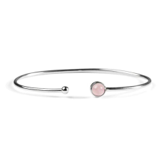 Henryka Simple Solo Cuff Bangle In Silver And Rose Quartz