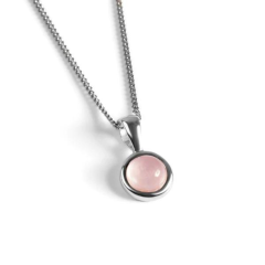 Henryka Round Charm Necklace In Silver And Rose Quartz