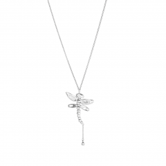 Long Dragonfly Silver Plated Necklace 