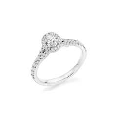 Oval Cut Diamond Halo Platinum Engagement Ring with Diamond Set Split Shoulders