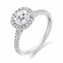 Platinum Halo Engagement Ring With Brilliant Cut Diamond 