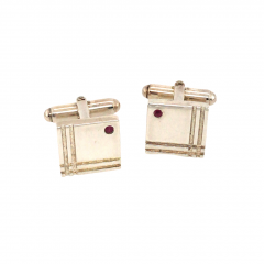 925 Sterling Silver Square Cufflinks with Ruby and Turn Bar Fastener