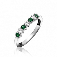 Emerald and Diamond 7 Stone Ring 