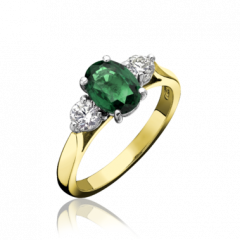 Emerald and Diamond 3 Stone Ring 