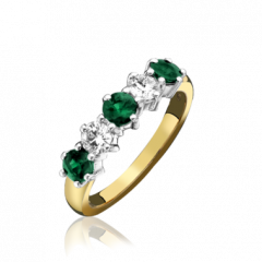 Emerald and Diamond 5 Stone Ring 