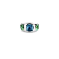 Ti Sento Milano - Chunky Silver Ring with a Trio of Dark Blue and Green Stones. 