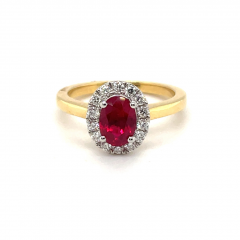 18 Carat Yellow Gold Ruby and Diamond Cluster Ring 