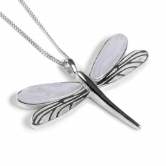 Silver Dragonfly Necklace with Blue Lace Agate 