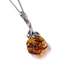 Henryka Amber and Silver Rose Necklace