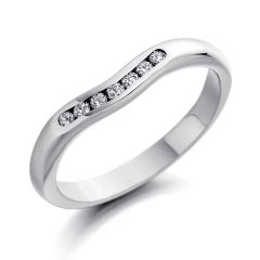 White Gold Curved Wedding Ring with 7 Channel Set Diamonds 