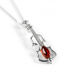 Silver and Amber Music Violin Necklace 