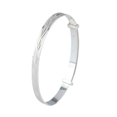 Sterling Silver Childs Bangle with Leaf Style Engraving