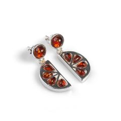 Orange Slice Drop Earrings in Silver and Cognac Amber