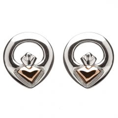 Silver and rose gold Claddagh stud earrings
