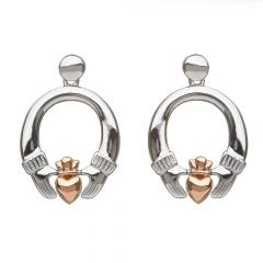Silver and rose gold Claddagh earrings
