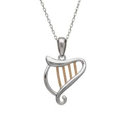 Silver and rose gold celtic harp pendant
