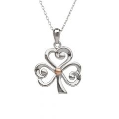 Silver and Rose Gold Open Shamrock Pendant