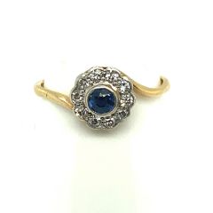 Pre-Loved Sapphire and Diamond Crossover Cluster Ring 