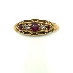 Pre-Loved Ruby and Diamond 5st Boat Shaped Ring