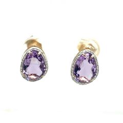 9ct Gold Amethyst & Diamond 'Pebble' Earrings 