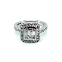 18 Carat White Gold Baguette and Round Brilliant Diamond Cluster Ring 0.47 Carats