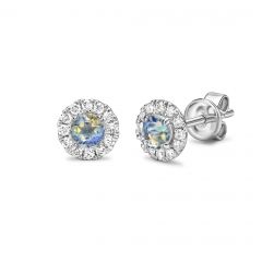 Moonstone & Diamond Cluster Earrings 