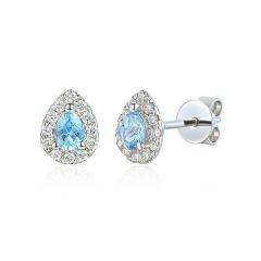 9ct W/G Aquamarine and Diamond Pear Shaped Earrings 