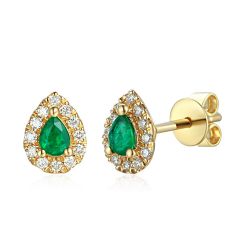 9ct Y/G Emerald and Diamond Pear Shaped Earrings 