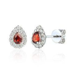 9ct Garnet and Diamond Pear Shaped Earrings 