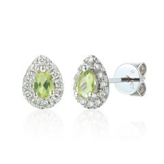 9ct W/G Peridot and Diamond Pear Shaped Earrings 