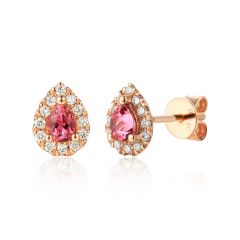 9ct Ros Gold Tourmaline and Diamond Pear Shaped Earrings 