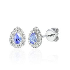 9ct W/G Tanzanite and Diamond Pear Shaped Earrings 