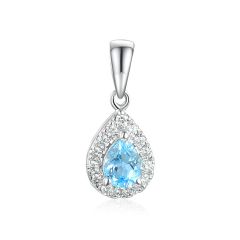 9ct W/G Aquamarine and Diamond Pear Shaped Pendant 