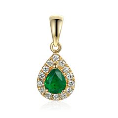 9ct Y/G Emerald and Diamond Pear Shaped Pendant 