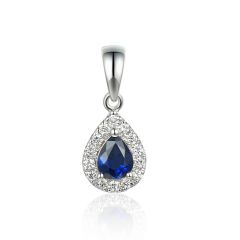 9ct W/G Sapphire and Diamond Pear Shaped Pendant 