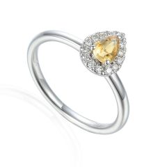 9ct Citrine & Diamond Pear Shaped Ring 