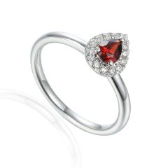9ct Garnet & Diamond Pear Shaped Ring 