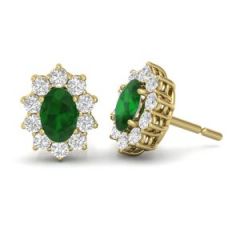 9ct Yellow/White Gold Emerald and Diamond Cluster Earrings 