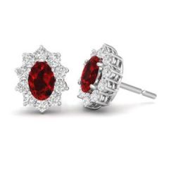 9ct Yellow/White Gold Ruby and Diamond Cluster Earrings 
