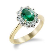 9ct Yellow Gold Emerald and Diamond Cluster Ring 