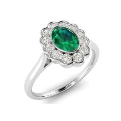 9ct Gold Emerald and Diamond Scalloped Rubover Setting 
