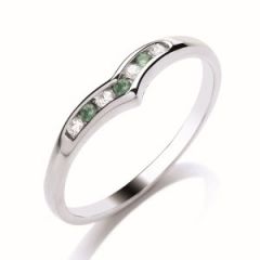 9ct White Gold Emerald and Diamond Wishbone Ring 